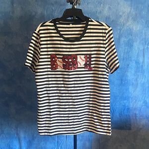 Striped T-Shirt with Red Embroidery Baseball, XL, 3J-129T005